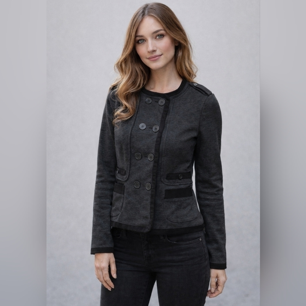 Zara Charcoal Double-Breasted Blazer S Dark Gray Military Jacket Tailored Fit
